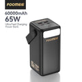 FOOMEE AA65 60000mAh 65w Type-C Fast Charging Power Bank with Flashlight, Digital Display and Built-in Strap, For Laptop, Phone