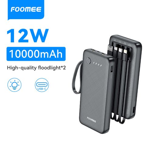 FOOMEE AB15 10000mah Portable Power Bank With Dual Light, 12W Fast Charging