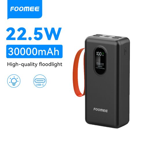 FOOMEE AF32 30000mAh 22.5w Fast Charging Power Bank with Flashlight, Type-C, Built-in Strap